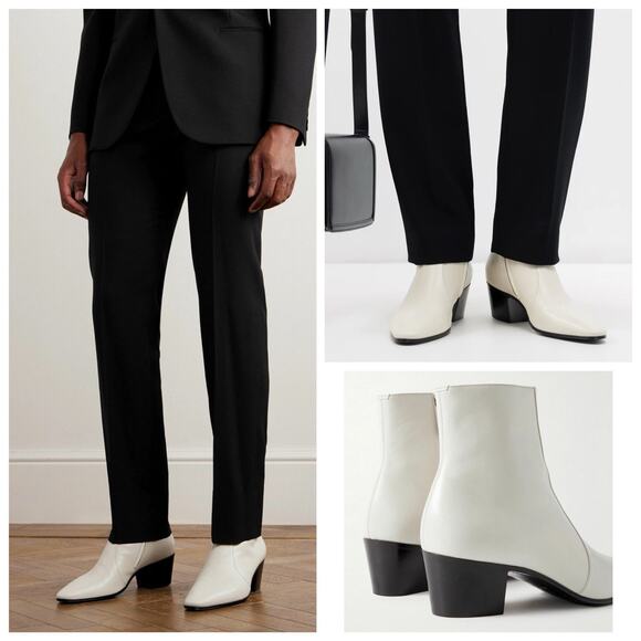 NIB Saint Laurent Vassili Boots EU 42.5 US 9.5 Smooth Leather Ivory White $1,250 - Picture 2 of 13